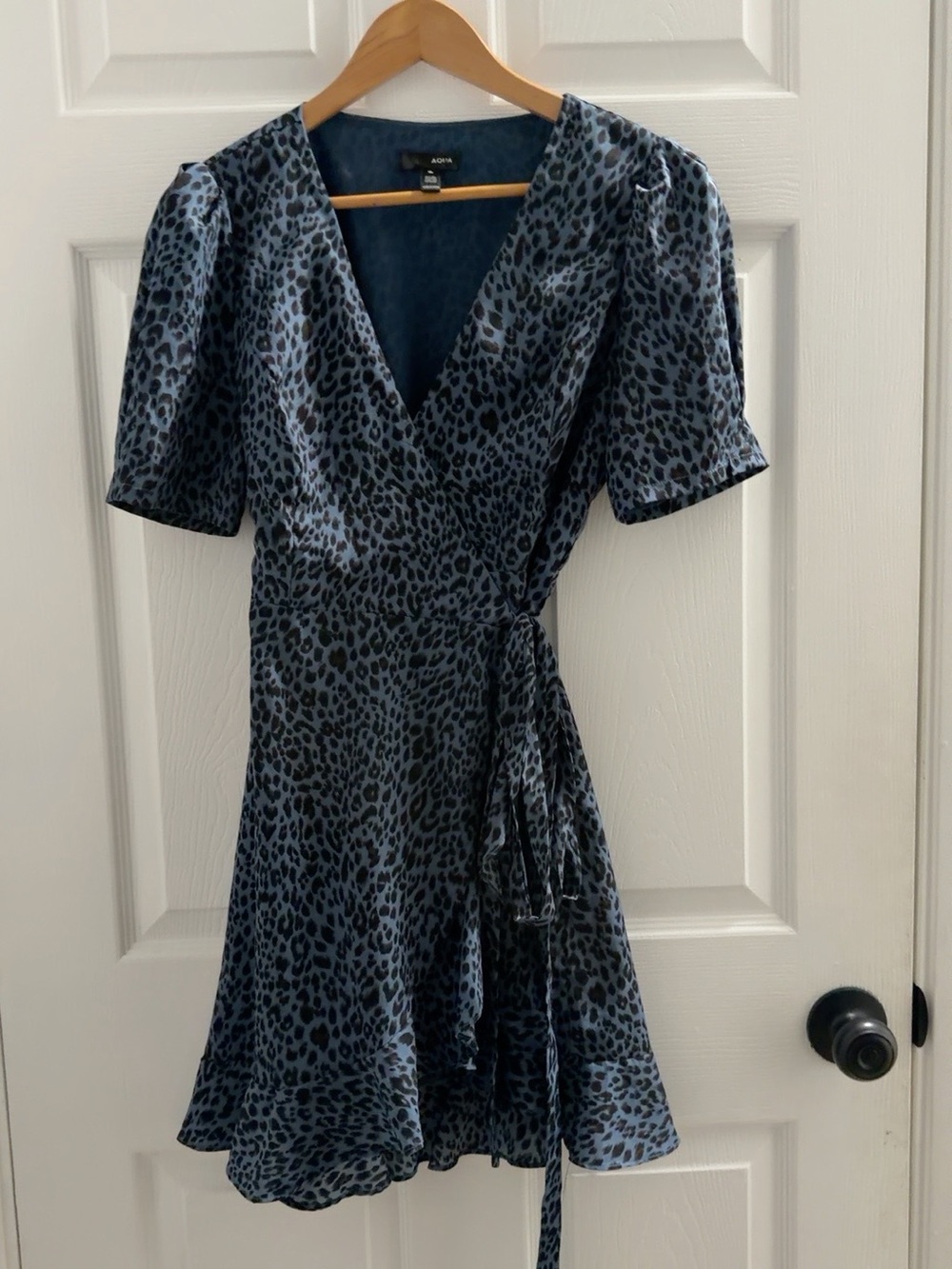 Aqua Blue Leopard Print Wrap Mini Dress